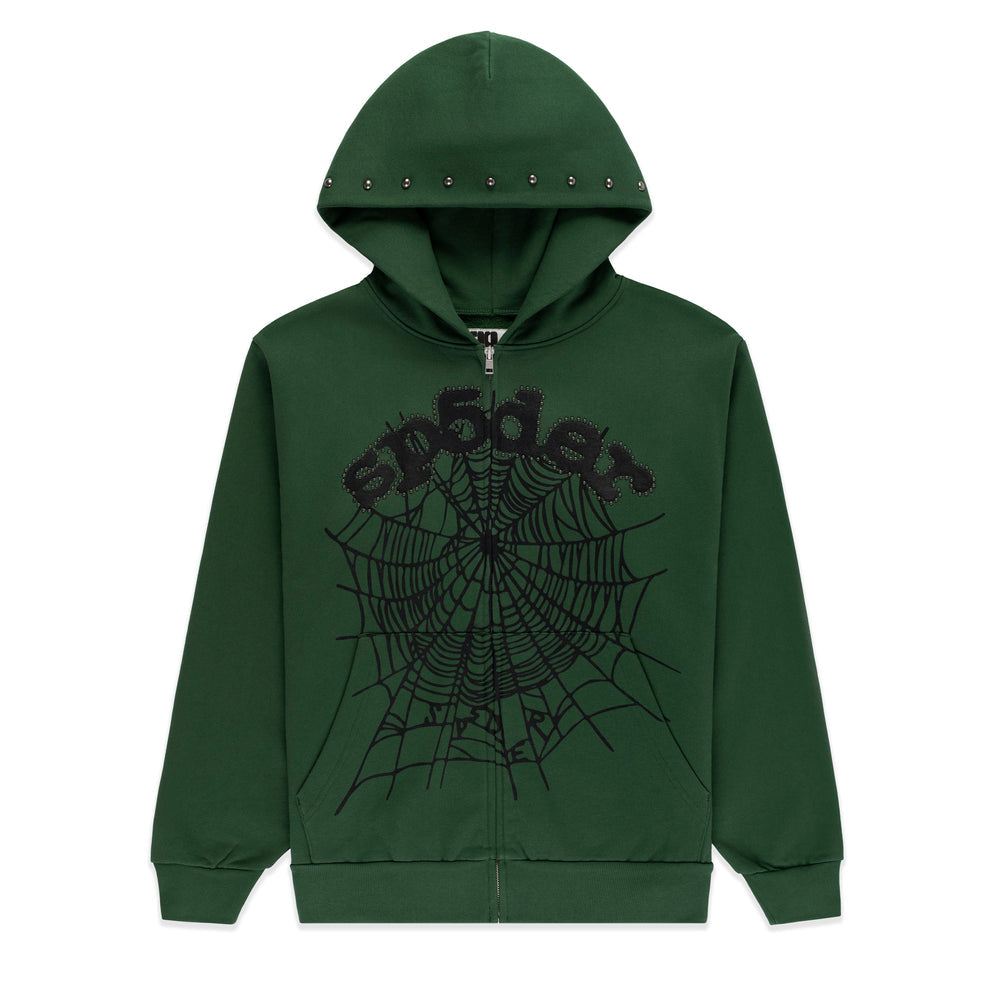 SP5DER OG WEB STUDDED ZIP HOODIE