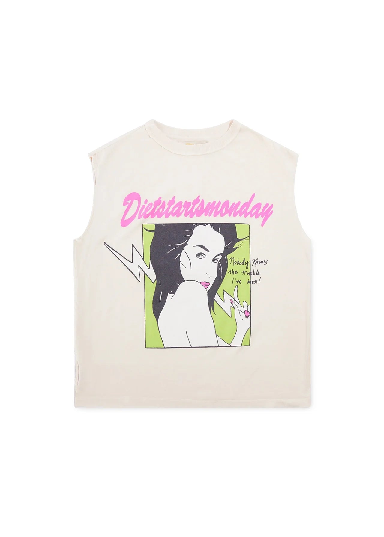 DIET STARTS MONDAY Trouble Cut Off Tee-Antique White