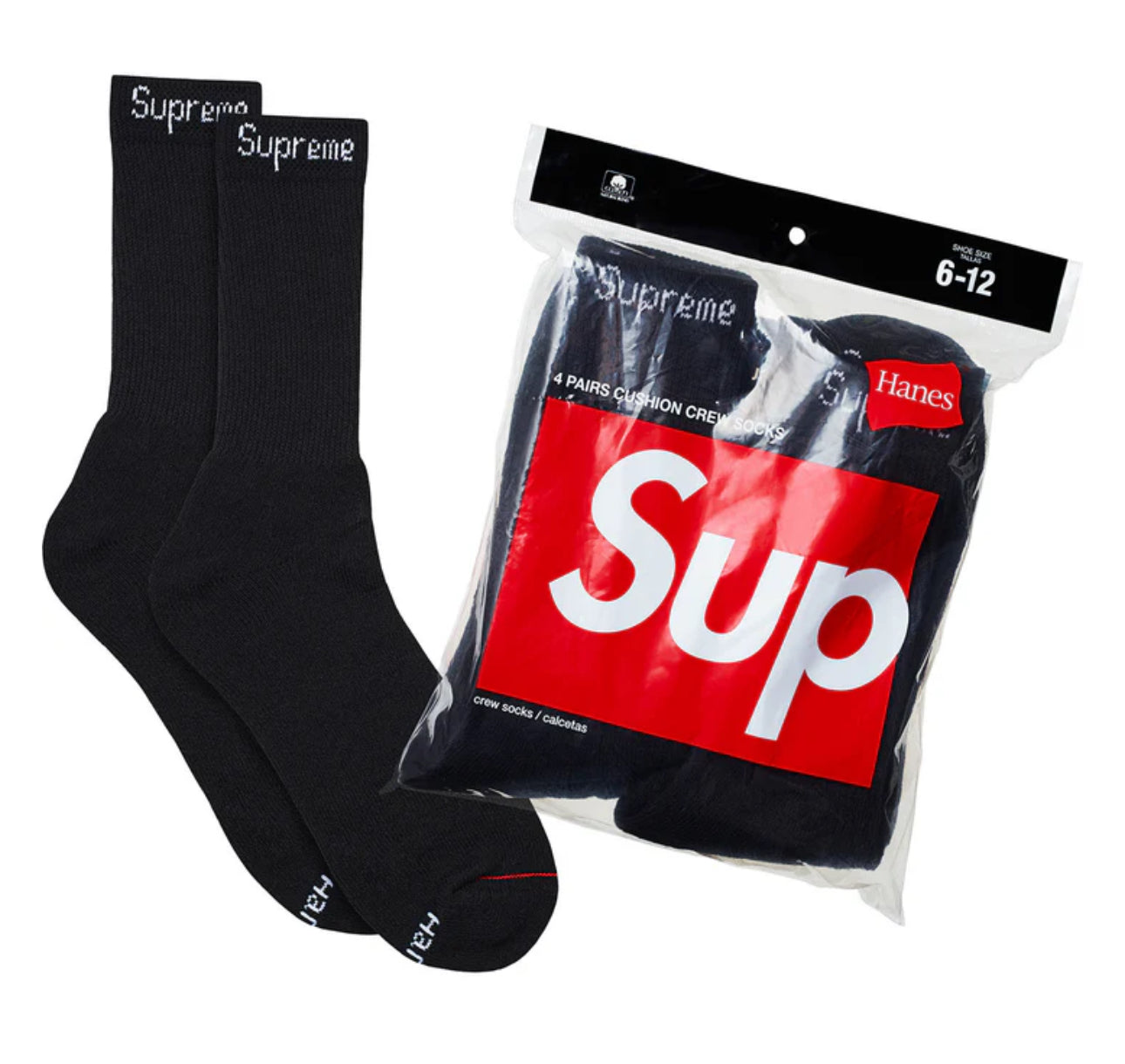Supreme®/Hanes® Crew Socks (4 Pack) Black