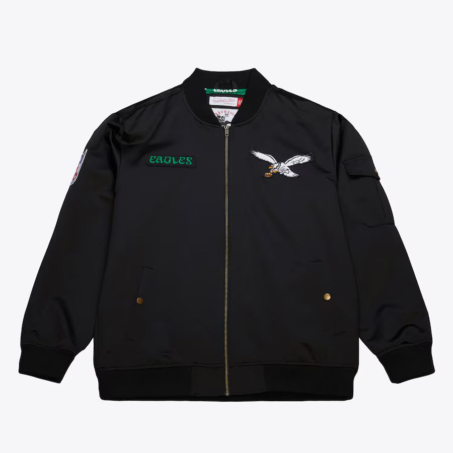 MITCHELL & NESS Black Philadelphia Eagles Satin Bomber Vintage Jacket