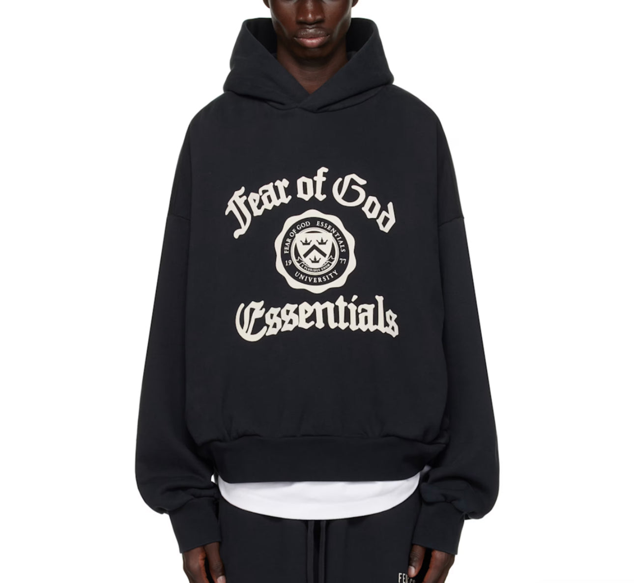 FOG ESSENTIALS Black Heavy Fleece Vintage Shrunken Hoodie