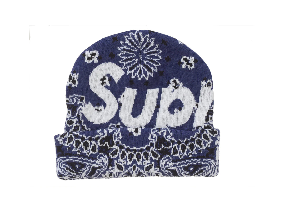 SUPREME BANDANA BIG LOGO BEANIE BLUE