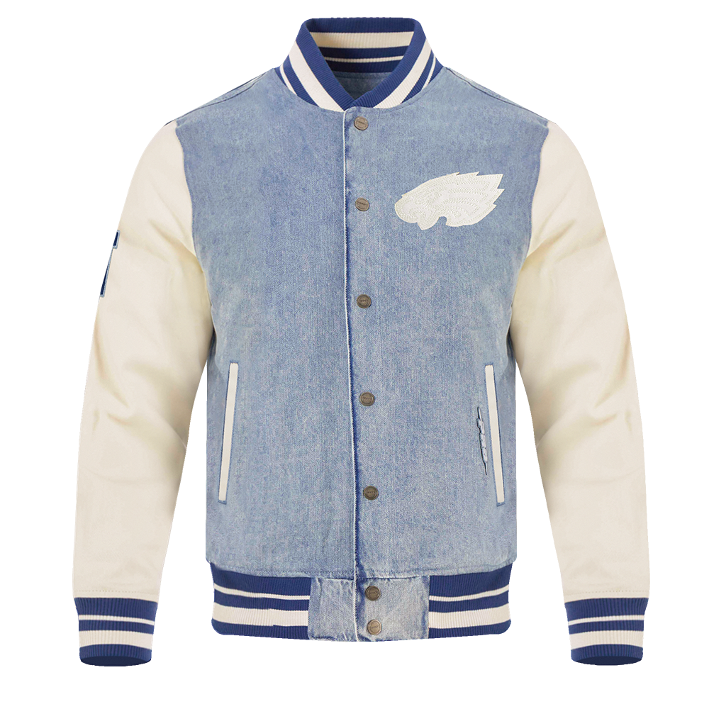 PHILADELPHIA EAGLES VARSITY BLUES MEN'S DENIM VARSITY JACKET