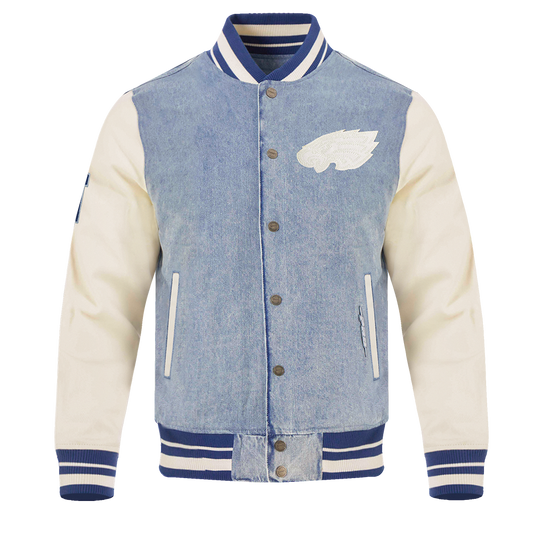 PHILADELPHIA EAGLES VARSITY BLUES MEN'S DENIM VARSITY JACKET