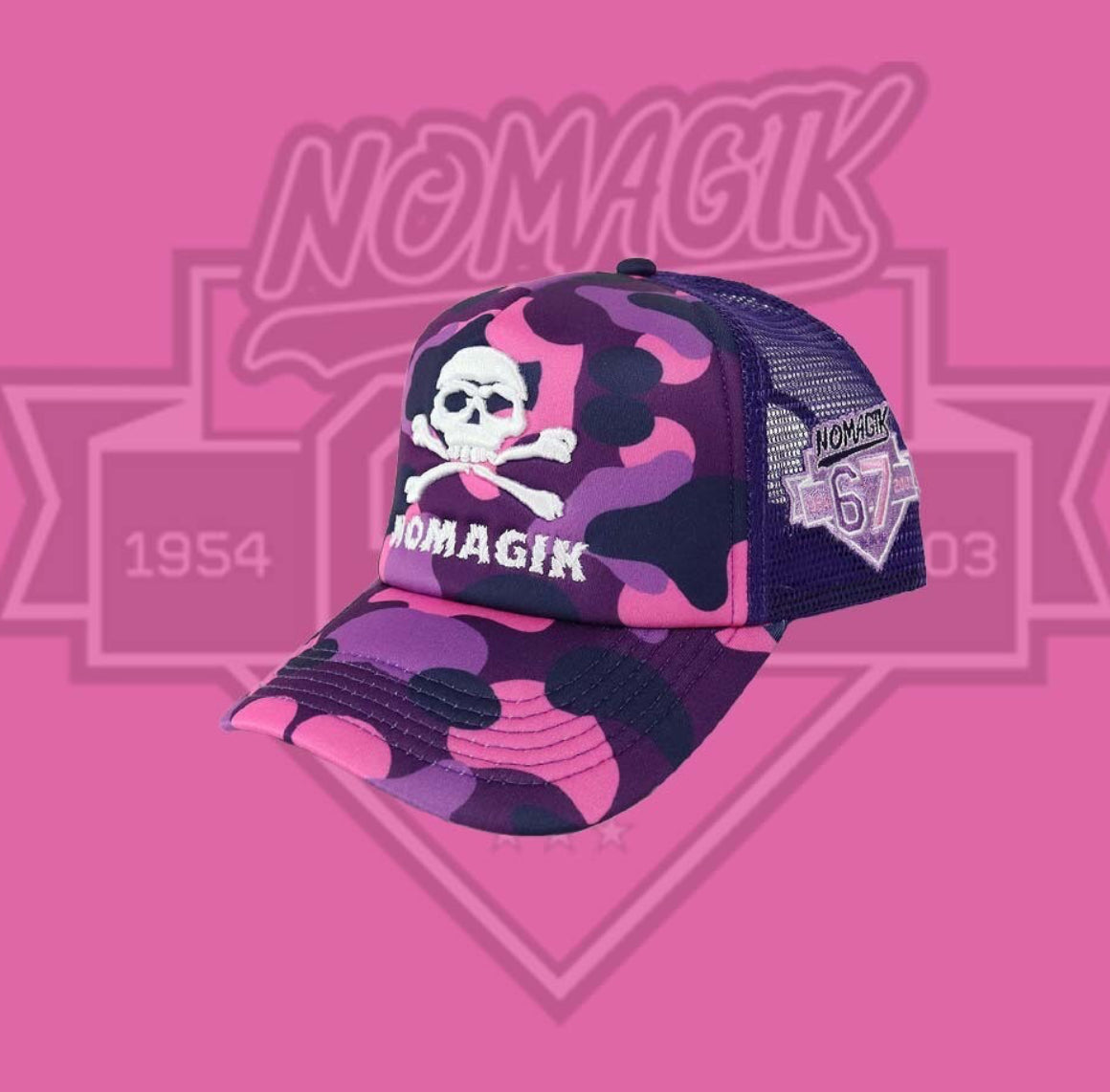 PURPLE CAMO X NOMAGIK TRUCKER HAT