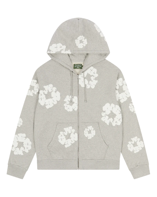 DENIM TEARS Cotton Wreath Zip Hoodie Grey