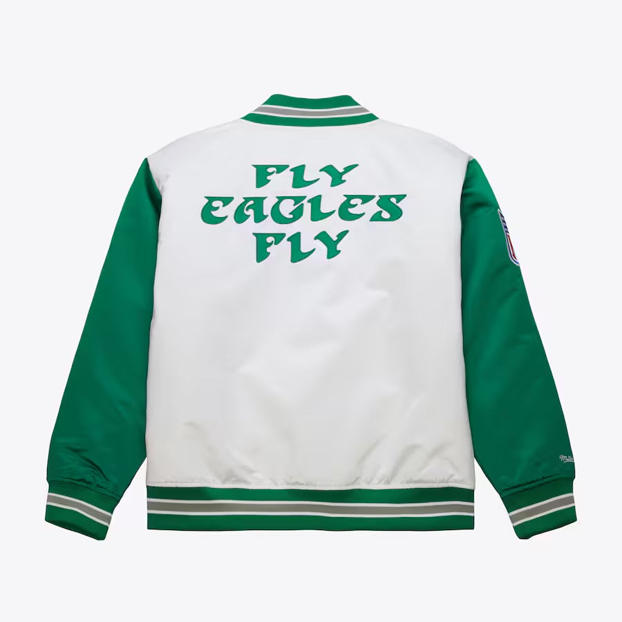 MITCHELL & NESS White Philadelphia Eagles Primetime Vintage Satin Jacket