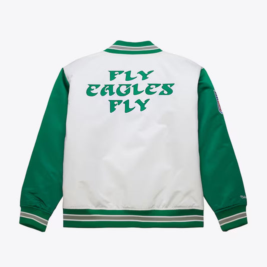 MITCHELL & NESS White Philadelphia Eagles Primetime Vintage Satin Jacket
