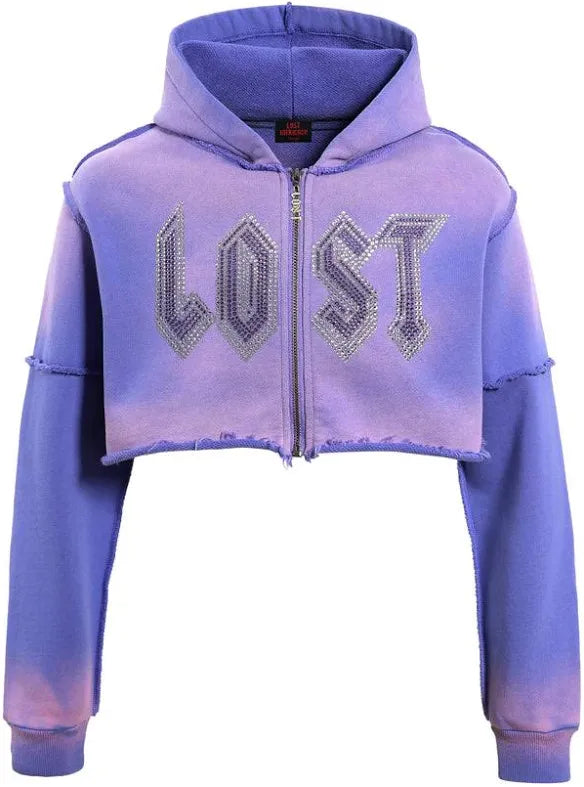LOST INTRICACY CROP ZIP UP HOODIE LAVENDER