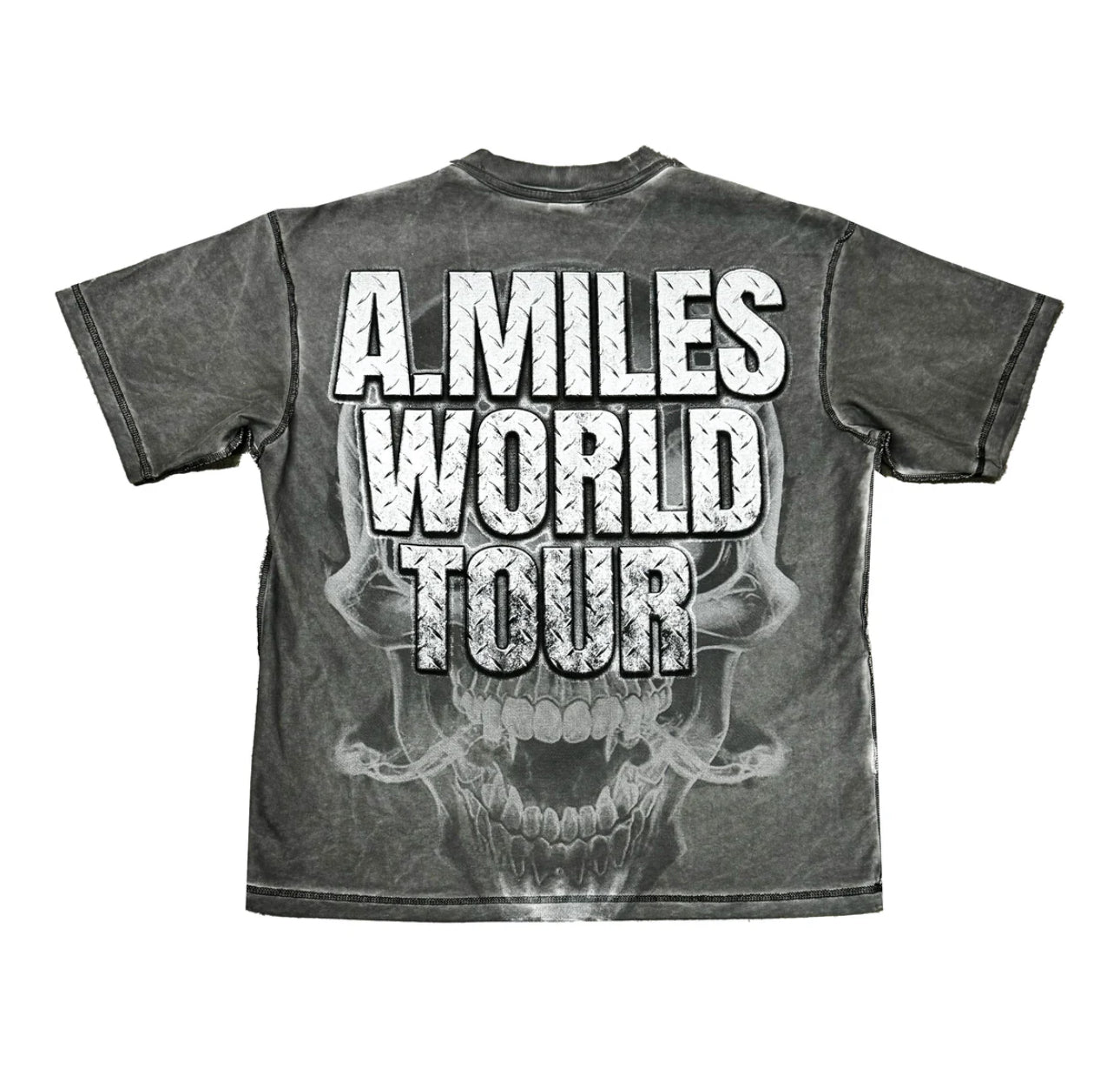 KIY STUDIOS "A.MILE LIVE FREE" CHARCOAL GRUNGE WASH T-SHIRT
