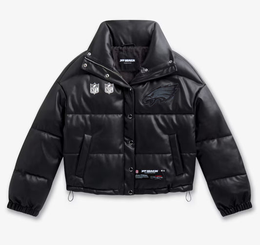 Eagles Off Season Women's Faux Leather Puffer Jacket Black