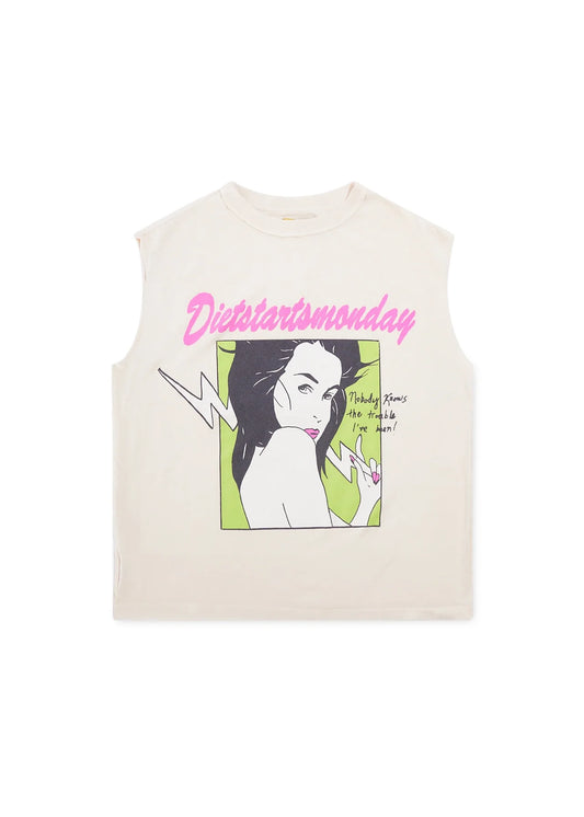 DIET STARTS MONDAY Trouble Cut Off Tee-Antique White