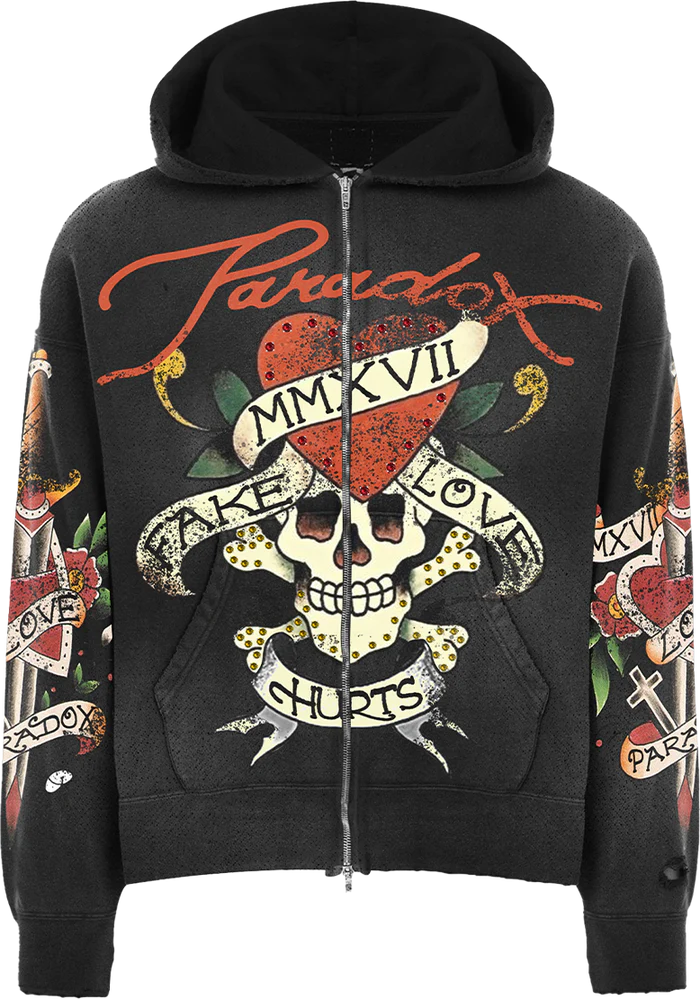 PARADOX FAKE LOVE HURTS ZIP UP HOODIE