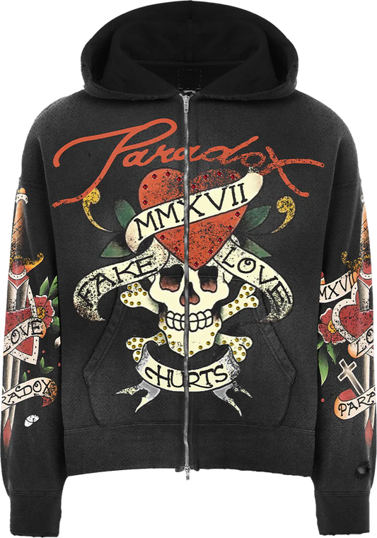 PARADOX FAKE LOVE HURTS ZIP UP HOODIE