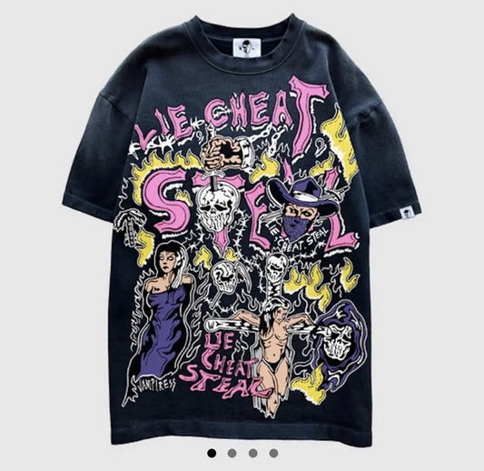 WARREN LOTAS LIE CHEAT STEAL TEE