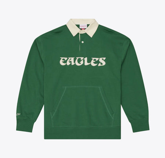 Eagles Kelly Green French Terry Fleece Polo Sweatshirt
