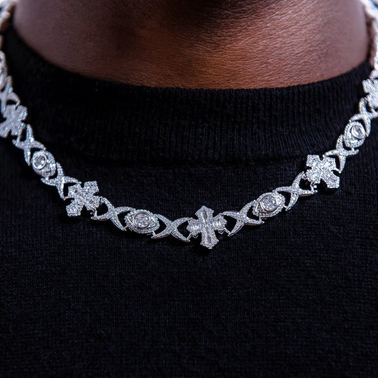 GLD Baguette Cross Evil Eye Chain 20”