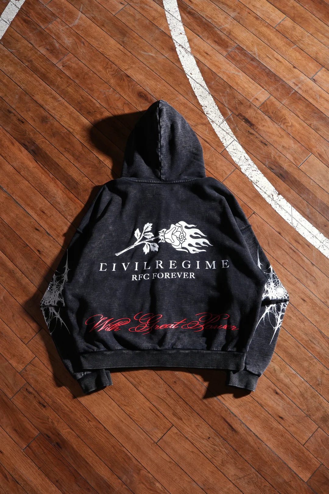 CIVIL REGIME WEB SLING CIVIL ZIP UP HOODIE IN VINTAGE BLACK
