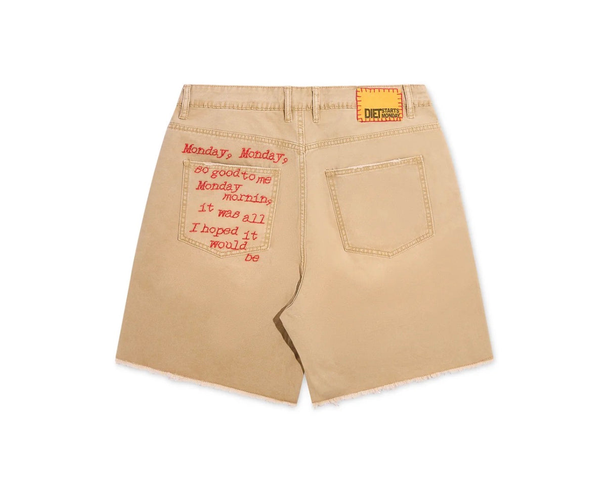 DIET STARTS MONDAY MONDAY CANVAS SHORTS TAN