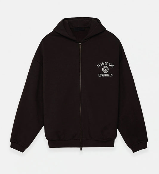 FEAR OF GOD Essentials Black University Full Zip Hoodie