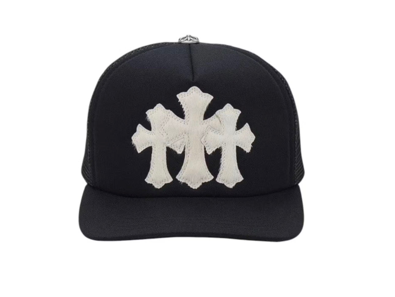 CHROME HEARTS CEMETERY CROSS TRUCKER HAT (PONY HAIR)