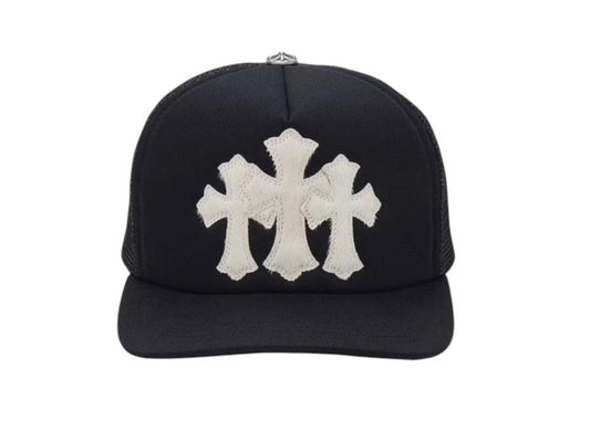 CHROME HEARTS CEMETERY CROSS TRUCKER HAT (PONY HAIR)