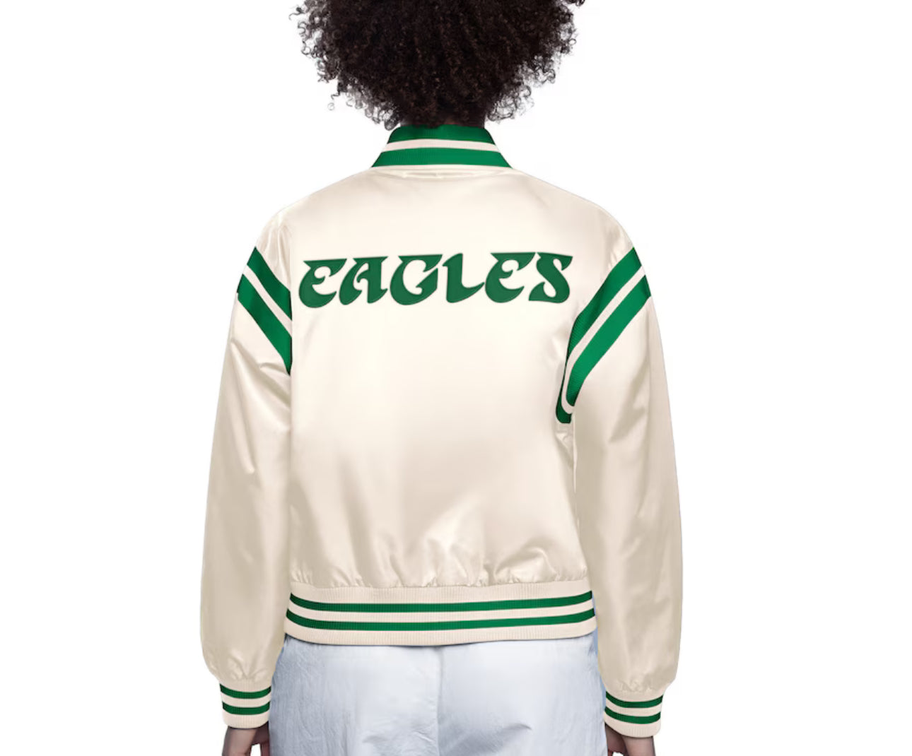 Women's Eagles Eagles Starter Cream Full Count Satin Jacket