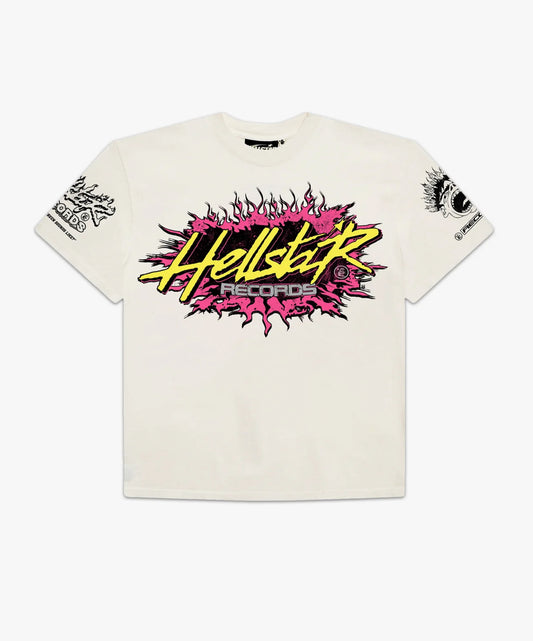 HELLSTAR RECORDS TEE CREAM PINK YELLOW