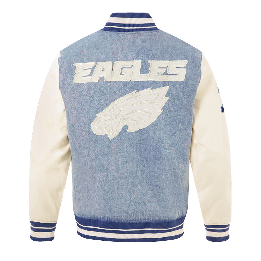 PHILADELPHIA EAGLES VARSITY BLUES MEN'S DENIM VARSITY JACKET