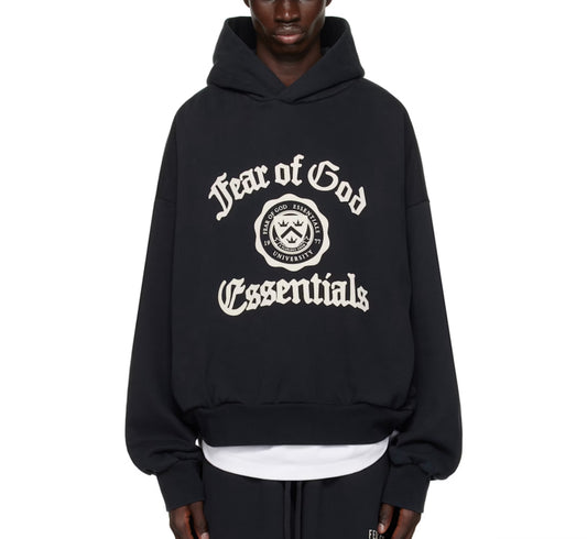 FOG ESSENTIALS Black Heavy Fleece Vintage Shrunken Hoodie
