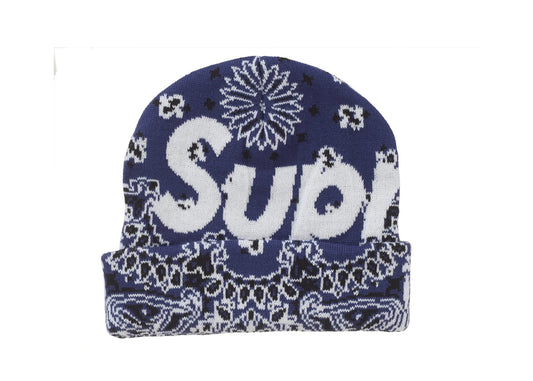 SUPREME BANDANA BIG LOGO BEANIE BLUE