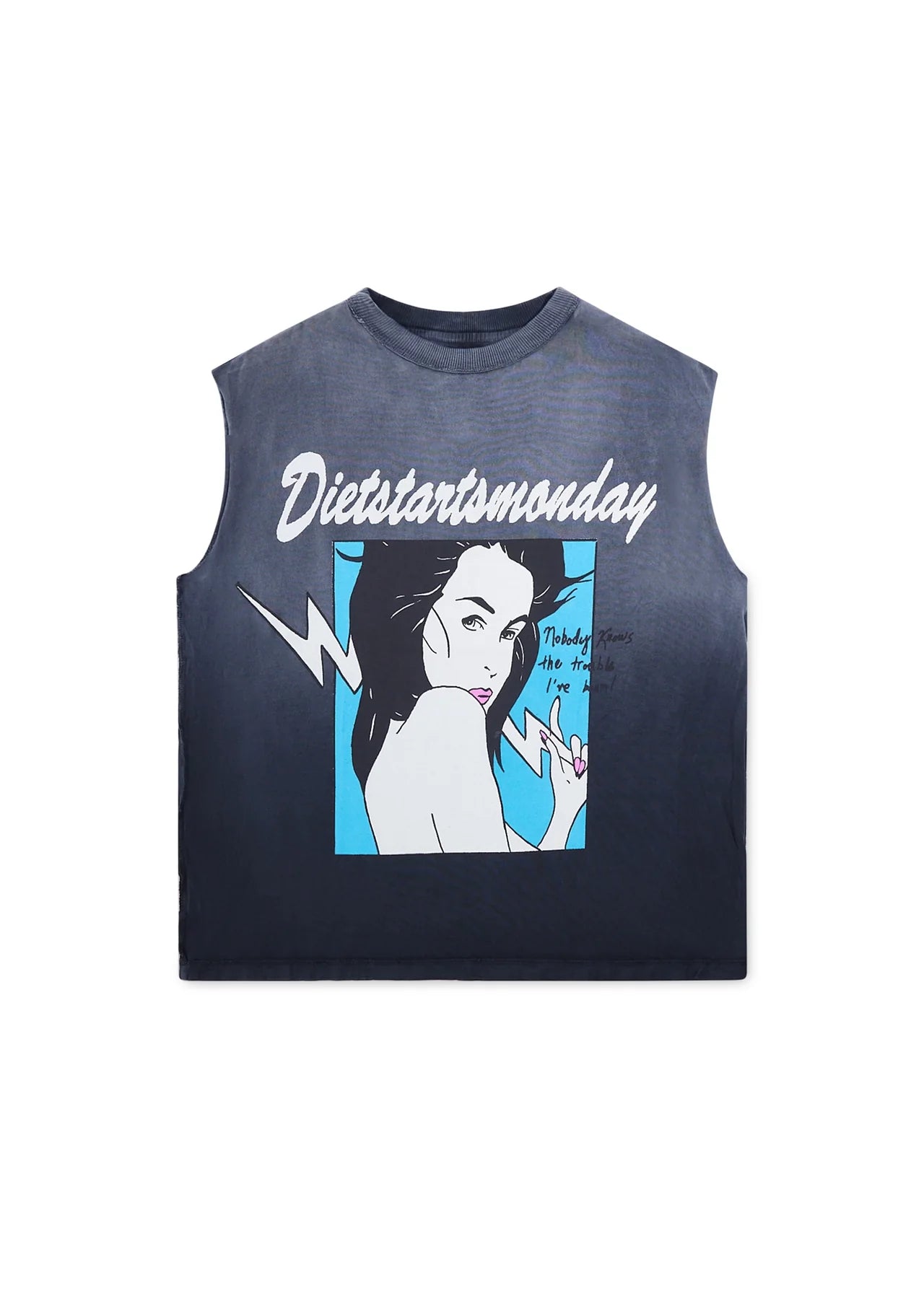 DIET STARTS MONDAY Trouble Cut Off Tee Vintage Black