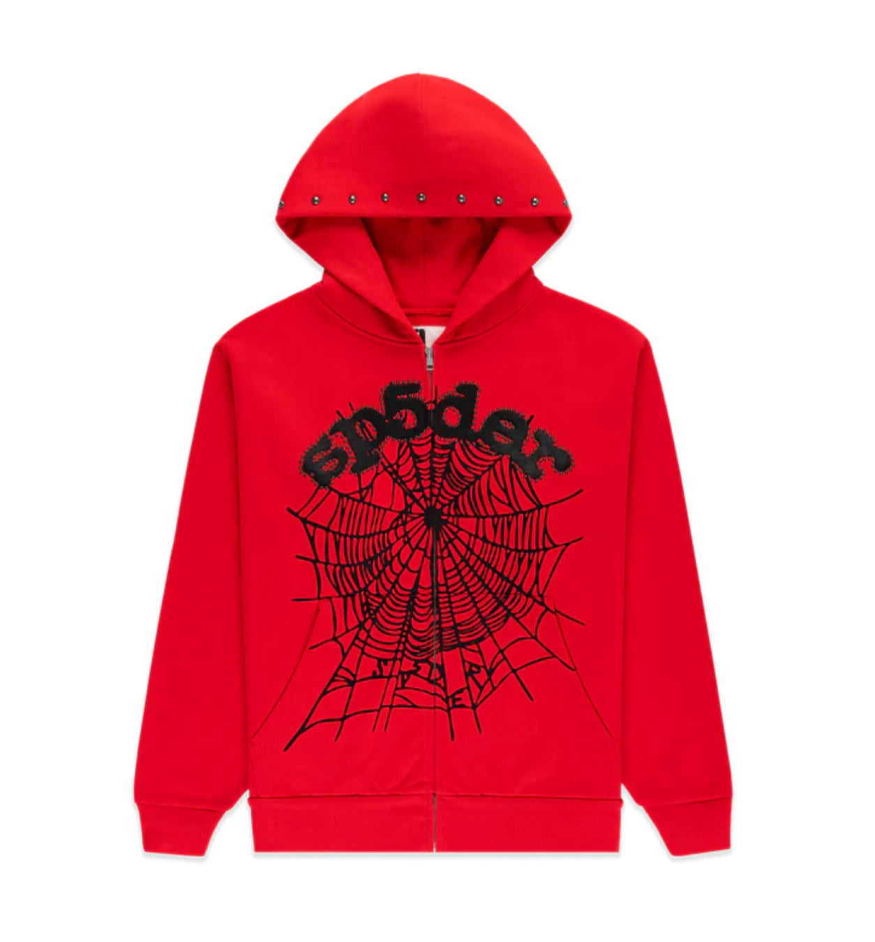 SP5DER OG WEB STUDDED ZIP UP RED