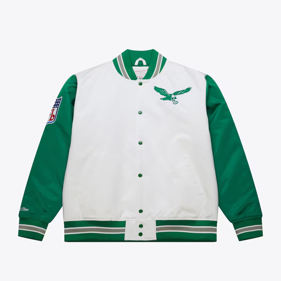 MITCHELL & NESS White Philadelphia Eagles Primetime Vintage Satin Jacket