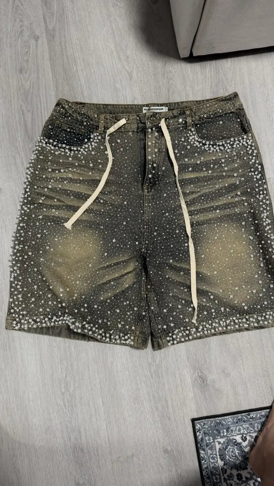 VALE FOREVER RAIN STORM RHINESTONE JEAN SHORTS