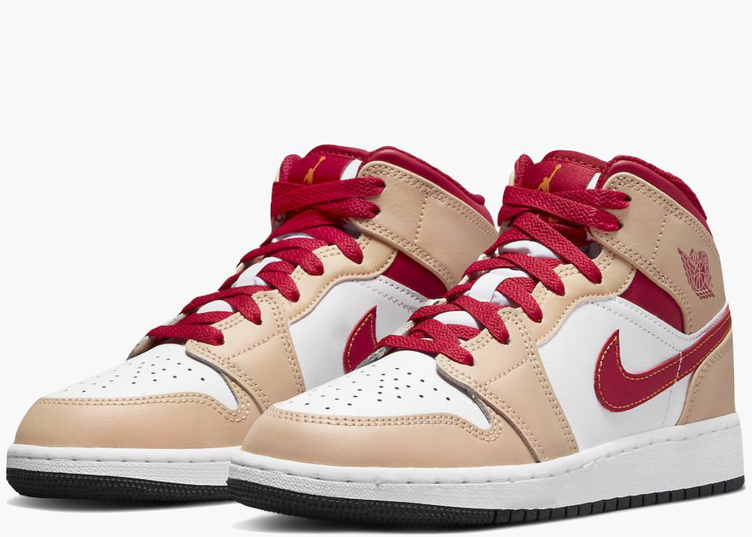 JORDAN 1 MID LIGHT CURRY CARDINAL RED
