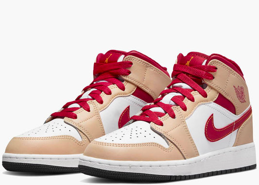 JORDAN 1 MID LIGHT CURRY CARDINAL RED