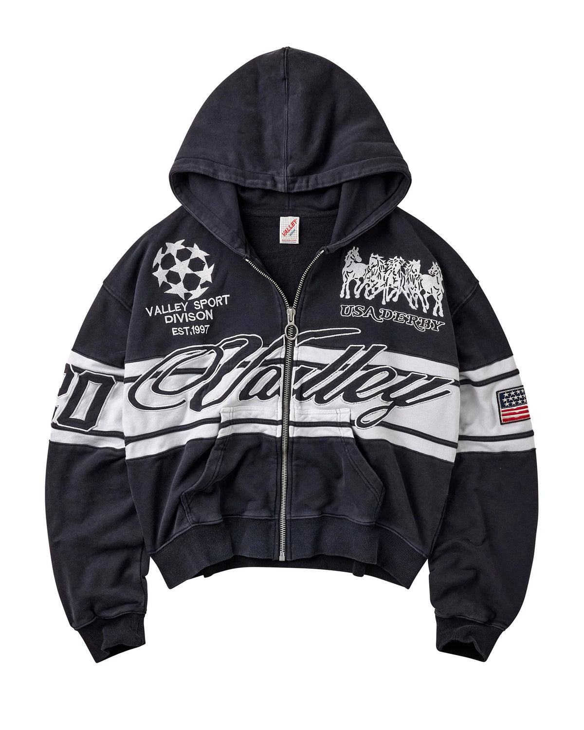 VALE FOREVER BLACK CURSIVE ZIP UP HOODIE